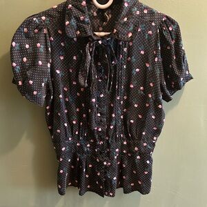 Forever 21 Black Blouse with Pink and White Dots